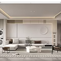 Modern Minimalist Living Room Interior With Sectional Sofa White Coffee Table And Circular Wall Art