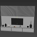 Modern TV Wall Design With Striped Panel And Decorative Items 3d model