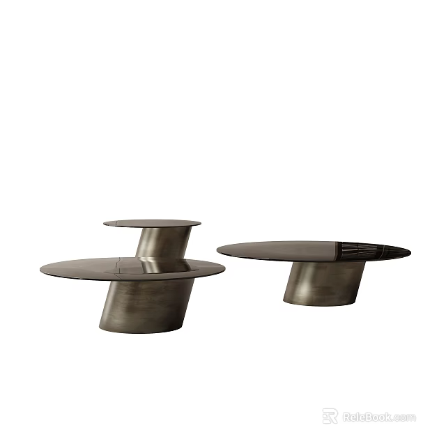 Modern Metal Coffee Tables Two Unique Cylindrical Bases and Round Tabletops 3d model