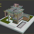 Modern Multi Level Building With Flat Roof Terrace Balcony Lawn And Stone Steps