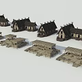 Ancient Architecture Models Featuring Traditional Sloped Roofs And Multiple Structures 3d model