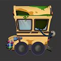 Cute Cartoon Yellow Cart With Green Yellow Toppings Red Lights Purple Wheels And Colorful Trim
