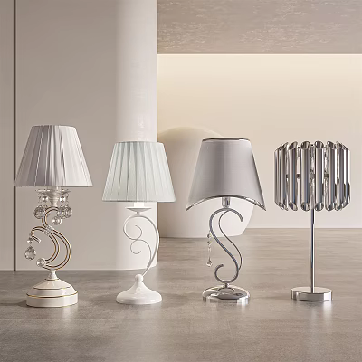 Different Designed Table Lamps With Crystal Accents Pleated Shades And Metal Structures 3d model