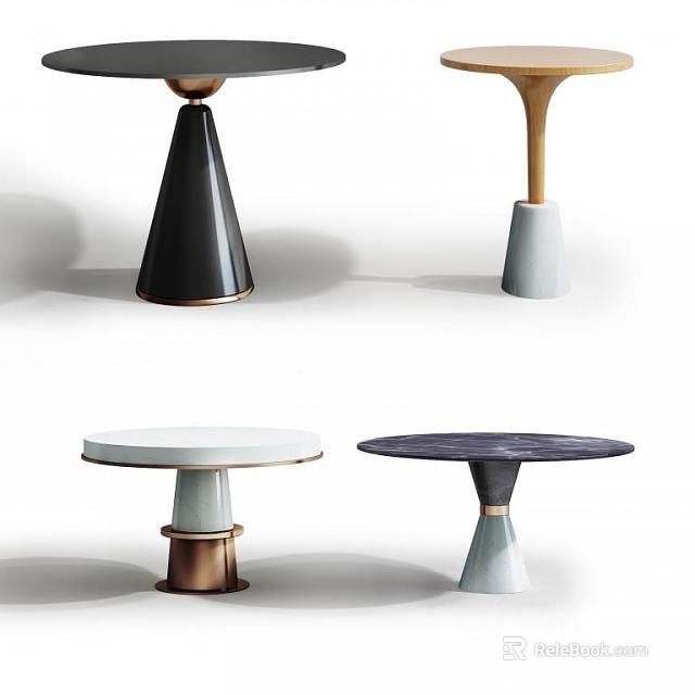 Stylish Round Side Tables With Various Designs And Colorful Bases For Home Decor 3d model 