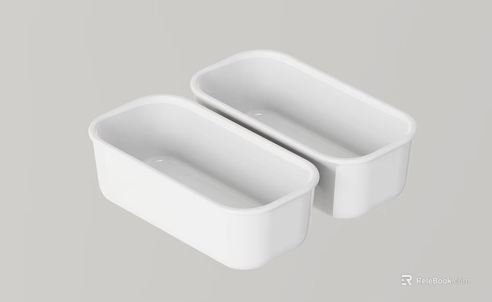White Rectangular Tableware Set With Two Pieces Containers For Kitchen Daily Use 3d model