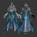 Fantasy Female Character In Blue Ornate Robe With Mythical Creature Elements Front And Back View