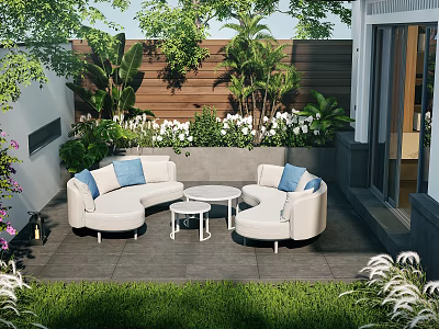 Stylish Curved Outdoor Sofa And Coffee Table Set For Relaxing Private Backyard Garden Space 3d model