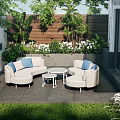 Stylish Curved Outdoor Sofa And Coffee Table Set For Relaxing Private Backyard Garden Space