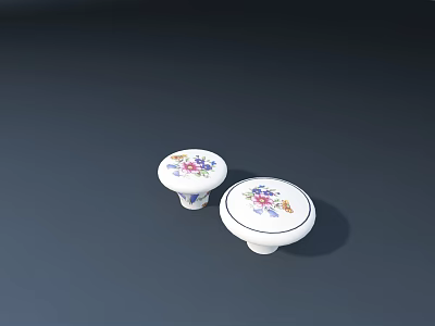 White Round Decorative Handles With Colorful Floral Patterns For Furniture 3d model