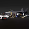 Fighter Jet With Ground Crew And Support Equipment 3d model