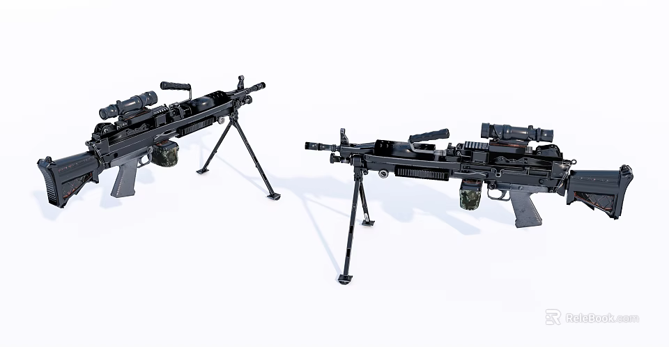 Two Black Tactical Machine Guns Equipped With Tripods And Scopes For Military 3d model 