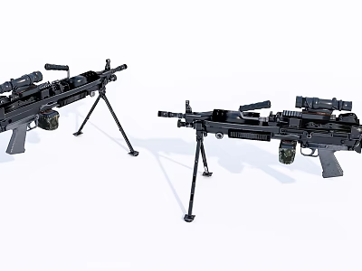 Two Black Tactical Machine Guns Equipped With Tripods And Scopes For Military 3d model