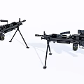 Two Black Tactical Machine Guns Equipped With Tripods And Scopes For Military