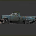 Old Blue Rusty Vintage Truck With Weathered Exterior On Dirt Ground