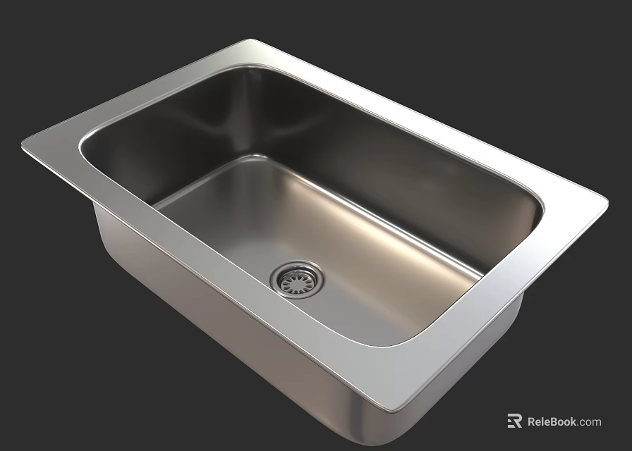 Stainless Steel Rectangular Single Bowl Washbasin With Modern Smooth Surface Design 3d model