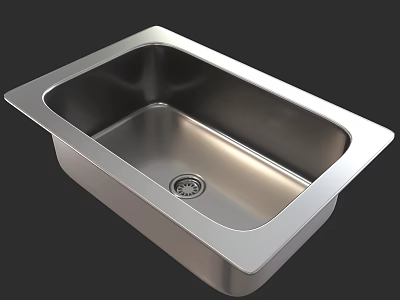 Stainless Steel Rectangular Single Bowl Washbasin With Modern Smooth Surface Design 3d model