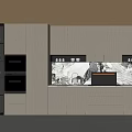 Modern Kitchen Wine Cabinet With Glass Doors And Marble Backsplash 3d model