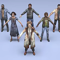 Group of Scary Infected Characters With Tattered Clothes and Open Arms 3D Rendering