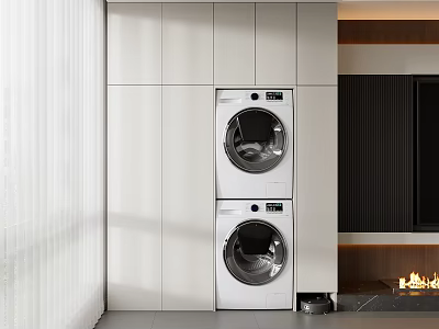 Home Balcony with Stacked Washer and Dryer Modern White Cabinetry Tidy Functional Space 3d model