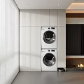 Home Balcony with Stacked Washer and Dryer Modern White Cabinetry Tidy Functional Space