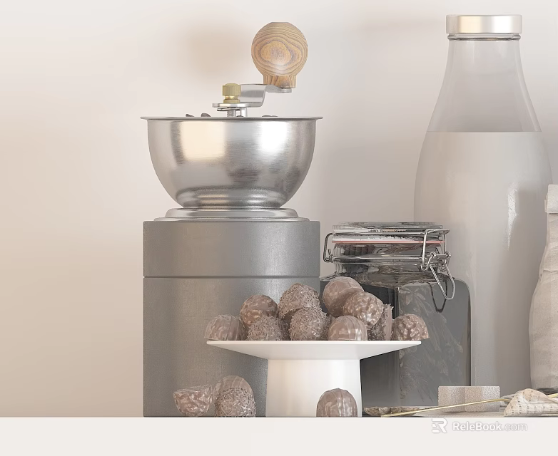Elegant Decorative Ornament Set With Metal Bowl Glass Jar And Ceramic Decor Balls 3d model 