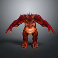 Fierce Red Horned Monster Character With Muscular Build Spiked Details 3D Model Design