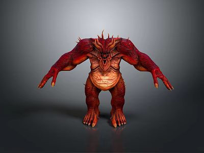 Fierce Red Horned Monster Character With Muscular Build Spiked Details 3D Model Design 3d model