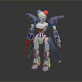 Game And Movie Sci-Fi Robot Character With Blue White Red Armor And Mechanical Arms