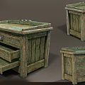 Vintage Green Entryway Console Side Cabinet with Wood Grain Texture And Metal Handle Drawers