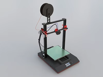 Desktop 3D Printer As Modern Office Appliance With Black Red Frame And Printing Spool 3d model