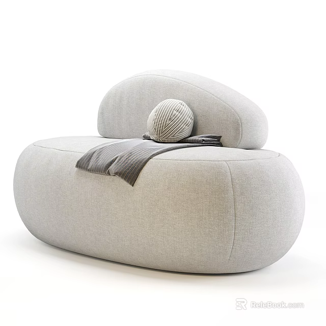 Light Gray Modern Single Sofa With Curved Shape Round Pillow And Gray Throw Blanket 3d model 