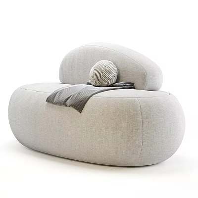 Light Gray Modern Single Sofa With Curved Shape Round Pillow And Gray Throw Blanket 3d model
