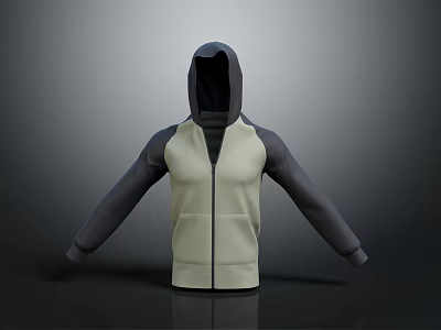 Comfortable Casual Beige Gray Long Sleeve Zipper Hoodie With Minimalist Design 3d model