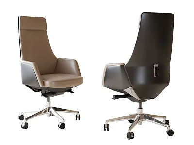 Brown And Black Leather Modern Office Chairs With Metal Base And Wheels 3d model