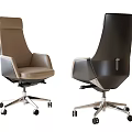 Brown And Black Leather Modern Office Chairs With Metal Base And Wheels