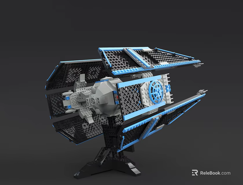 Building Blocks Spaceship Model With Blue And Black Detailed Structure Design 3d model