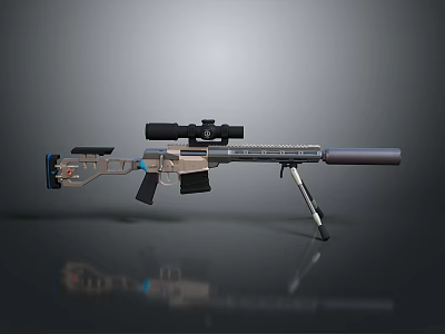 Advanced Tactical Sniper Rifle With Scope Silencer Bipod And Gold Black Finish 3d model
