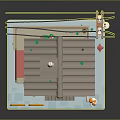 Cartoon Style Small Shop Building With Green Wall Red Staircase And Decorative Plants