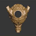 Golden Wolf Head Sculpture Featuring Detailed Texture Open Mouth And Shiny Finish