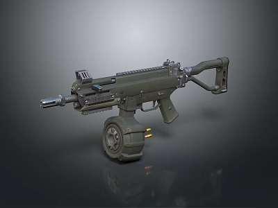Green Military Machine Gun With Tactical Scope Bipod And Ammo Chain 3d model