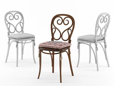 Elegant Dining Chairs With Curved Backrest Design And Padded Seats In Brown And White Hues 3d model