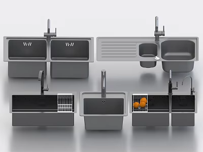 Modern Kitchen Sink Designs With Double And Single Bowls And Drainer Features 3d model