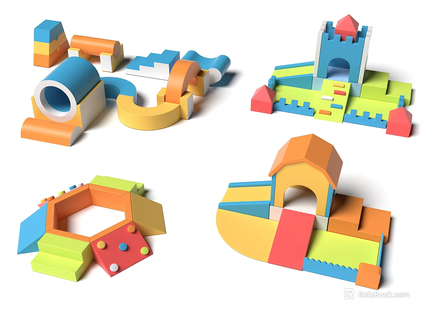Colorful Interactive Playground Equipment With Castle Structures Slide Tunnels And Interlocking Blocks For Kids Creative Play 3d model 