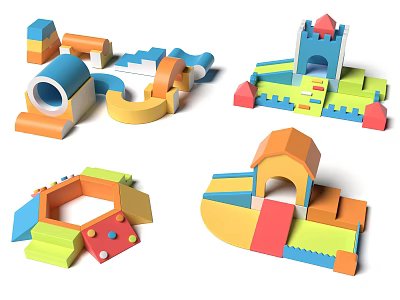 Colorful Interactive Playground Equipment With Castle Structures Slide Tunnels And Interlocking Blocks For Kids Creative Play 3d model
