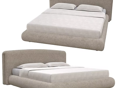 Modern Fabric Upholstered Double Bed With Simple Headboard And Soft Comfortable Mattress 3d model