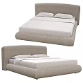Modern Fabric Upholstered Double Bed With Simple Headboard And Soft Comfortable Mattress