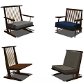 Wooden Frame Leisure Chairs With Armrests And Gray Blue Beige Cushions In Simple Design