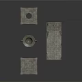 Detailed Scene Construction Components With Stone Platforms Slabs And Coiled Rope