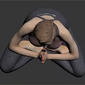 Woman in Lotus Yoga Pose With Hands Namaste Wearing Black Pink Activewear on Gray Background