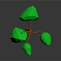 Abstract Plant 3D Model with Orange Trunk and Green Spherical Foliage in Low Poly Style